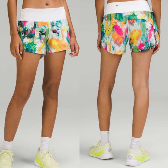 Lululemon Speed Up Mid-Rise Lined Short 4" White Multi Size 8 Activewear - Picture 1 of 14